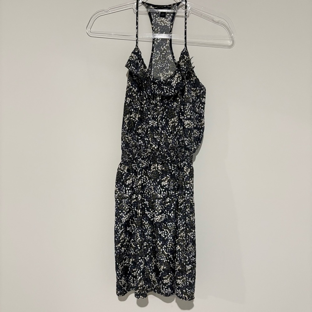 Banana Republic smocked waist ruffle geometric racerback y2k dress black‎ size 4